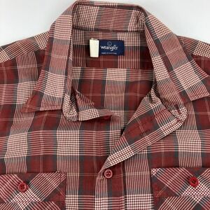 Vintage Wrangler Men's L Western Snap Shirts Red Plaid Short Sleeve Country